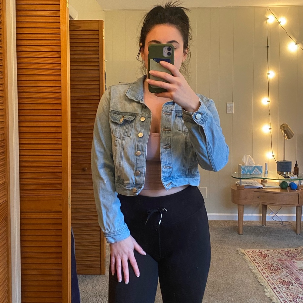 Cropped Denim Jean Jacket - casual short classic light wash